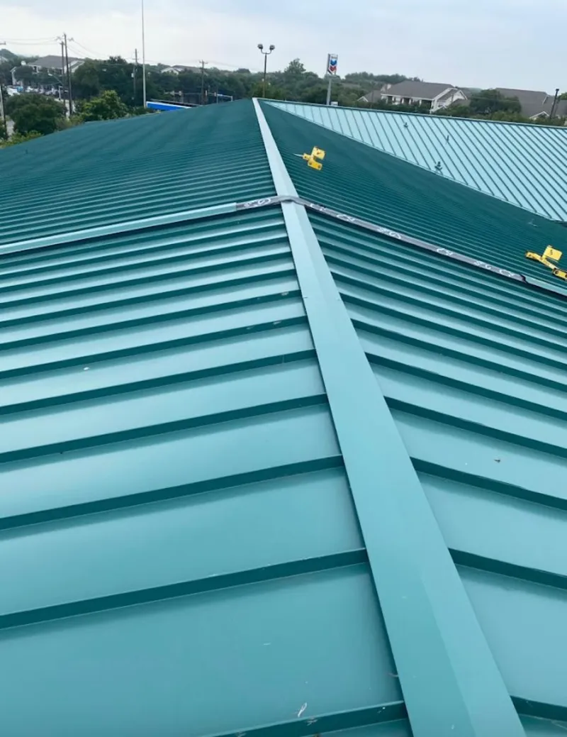 Green commercial metal roof ridge and valley for Metal Roof Repair in Calimesa